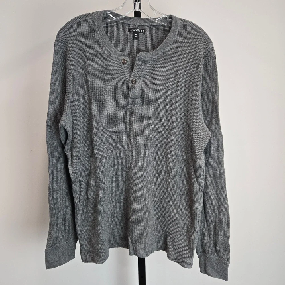J.Crew Mercantile Mens XL Grey Waffle Knit Henley Long Sleeve Thermal Utility
